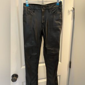 Hudson high rise leather Barbara jeans. Split leg detail